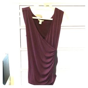 Dark purple v neck with side ruffle and zipper